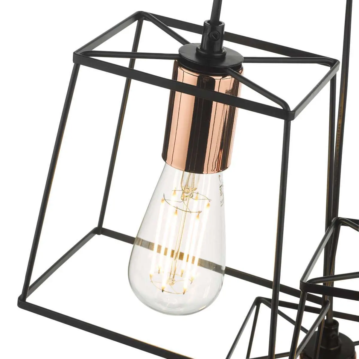 Tower 3 Light Cluster Pendant Black with Copper Detail