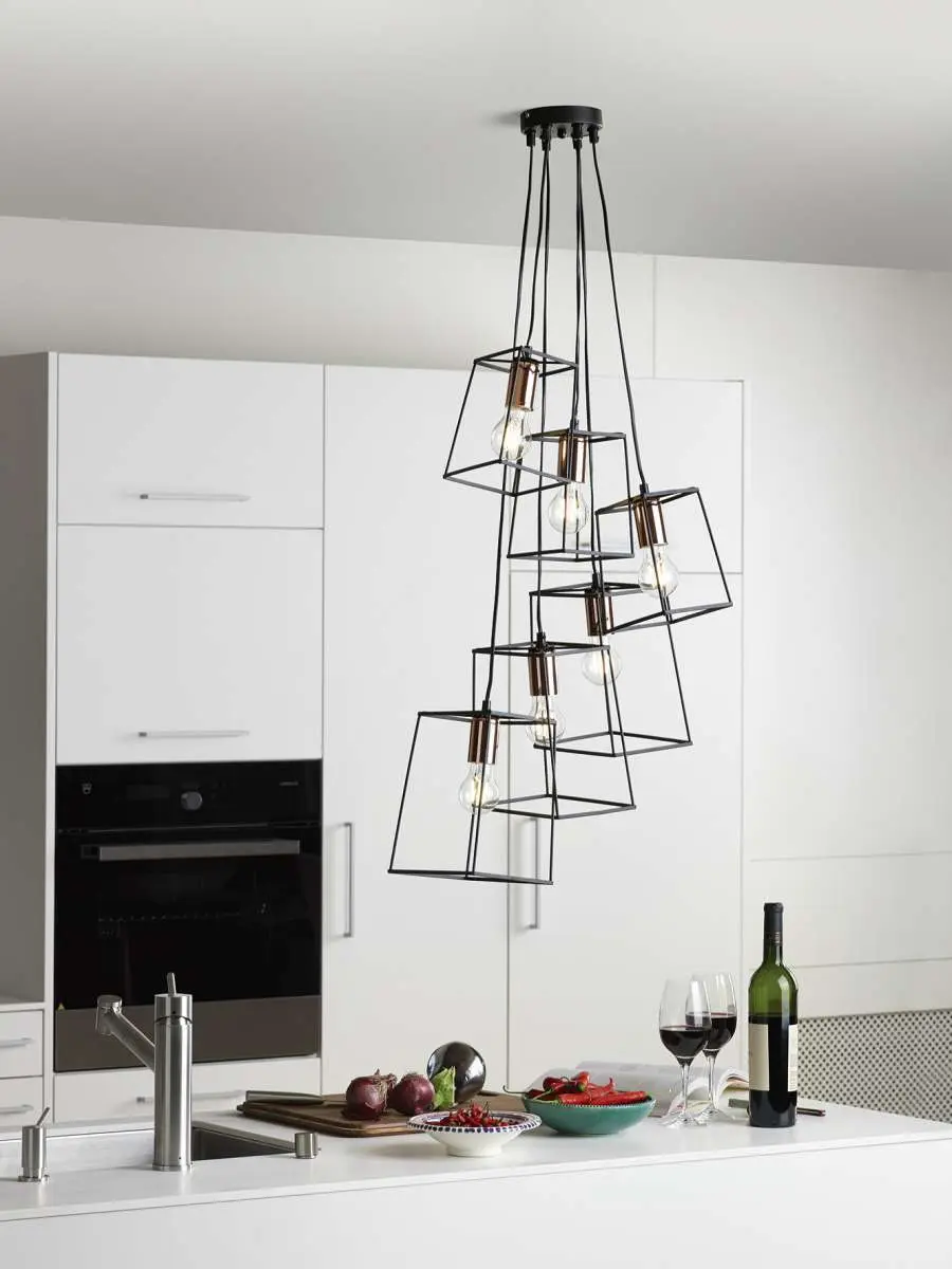 Tower 6 Light Cluster Pendant Black