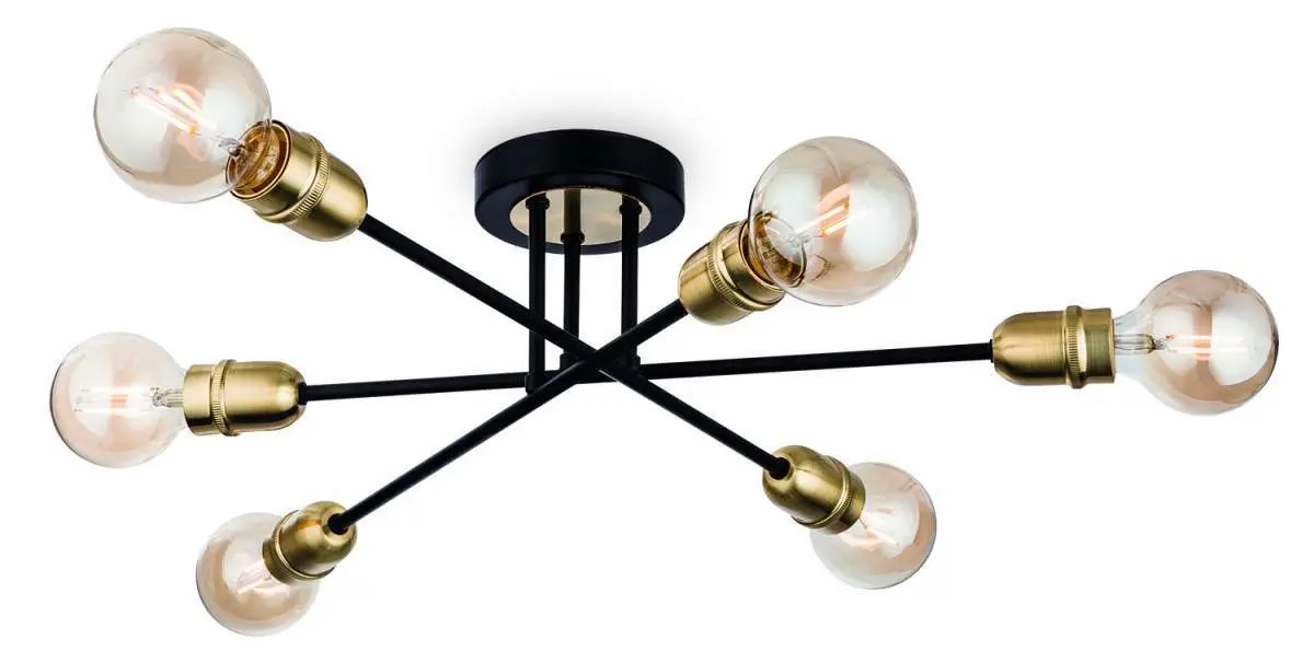 Trident 6 Light Flush Fitting in Black & Brushed Brass Finish