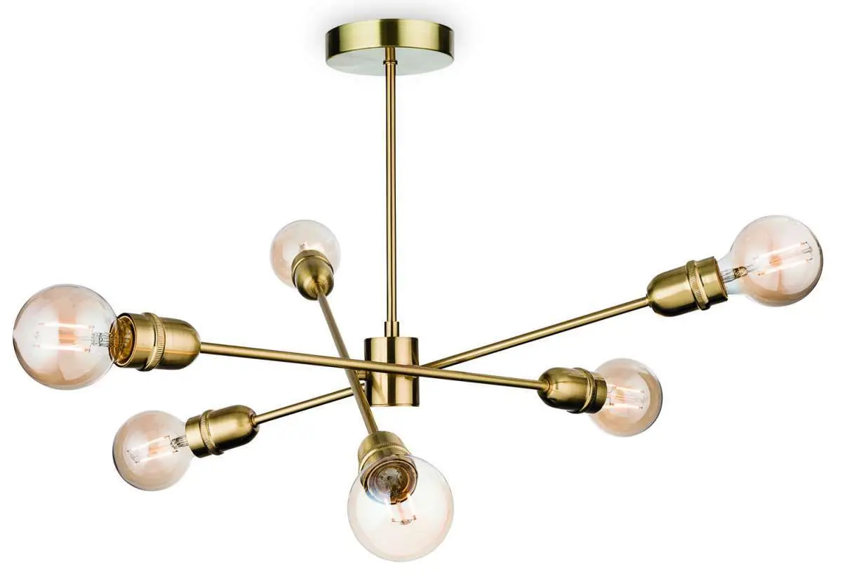 Trident 6 Light Semi-Flush Fitting in Brushed Brass Finish