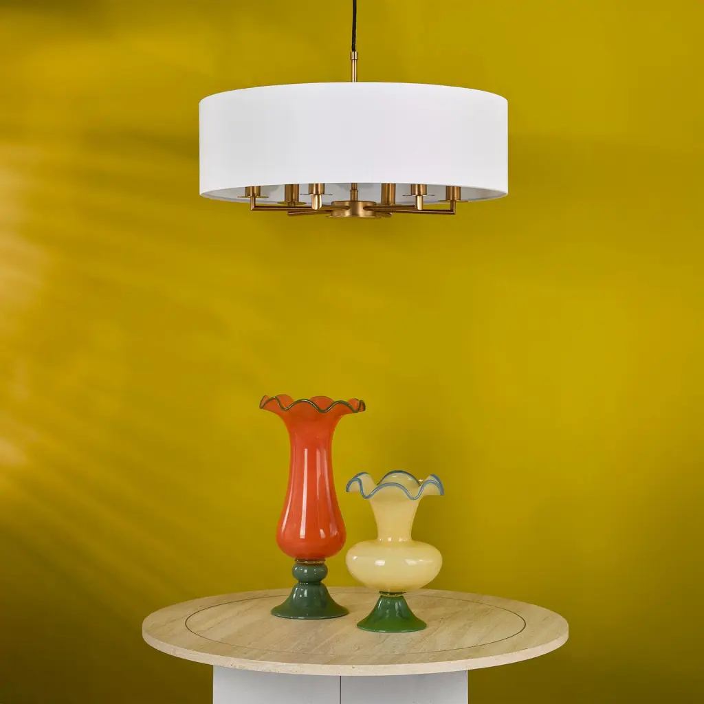 Tyler 6 Light Bronze Pendant C/W White Drum Shade