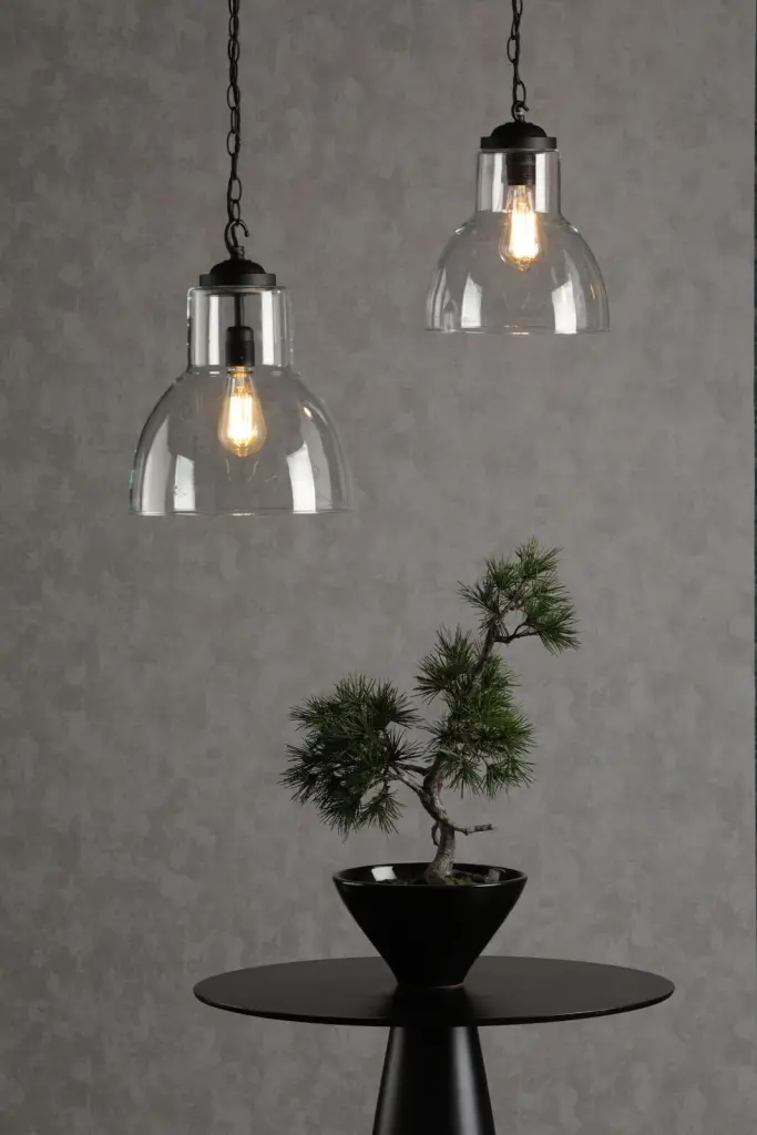 Upton Large Single Black & Glass Pendant