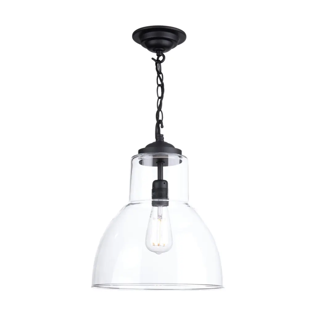 Upton Large Single Black & Glass Pendant