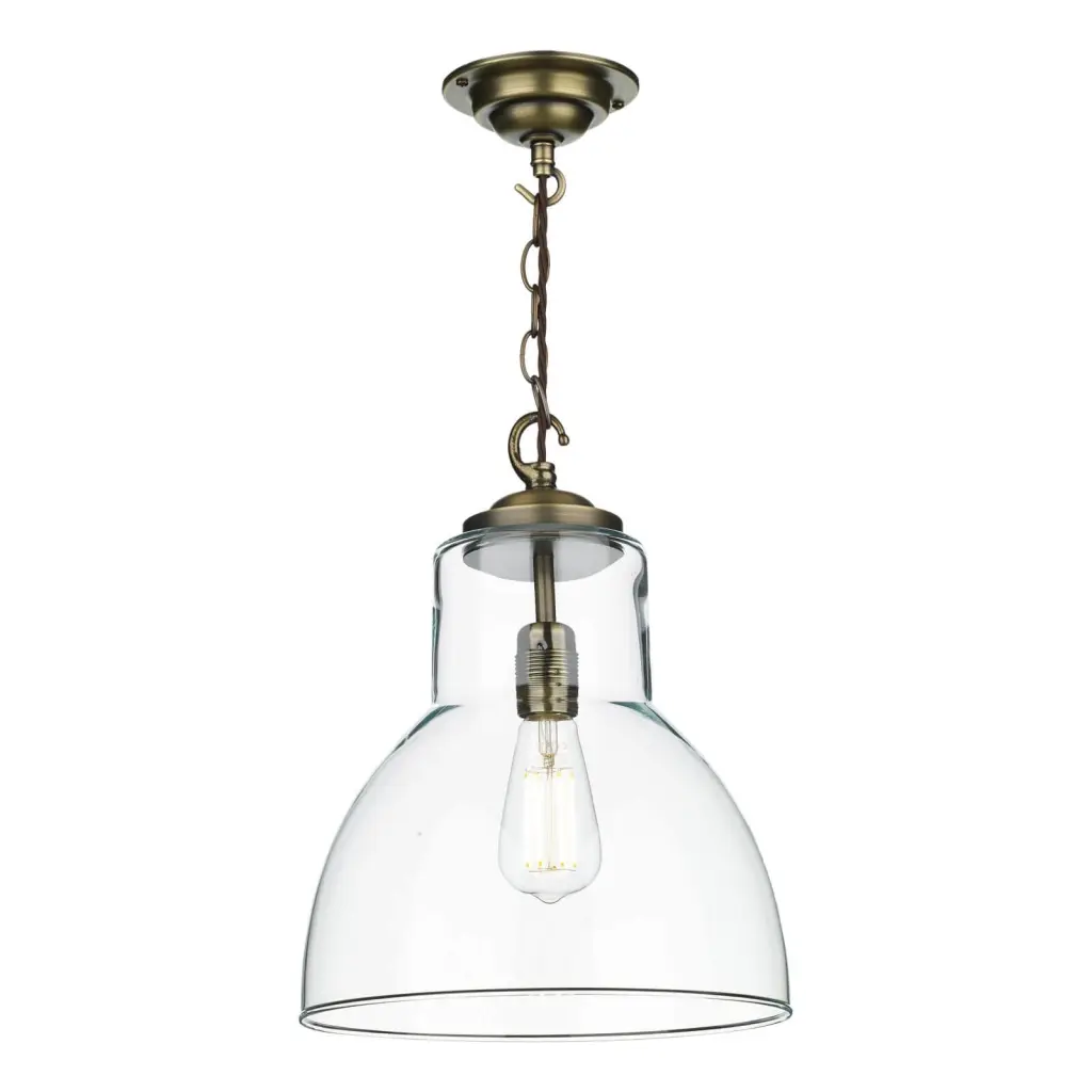 Upton Large Clear Glass Antique Brass Pendant