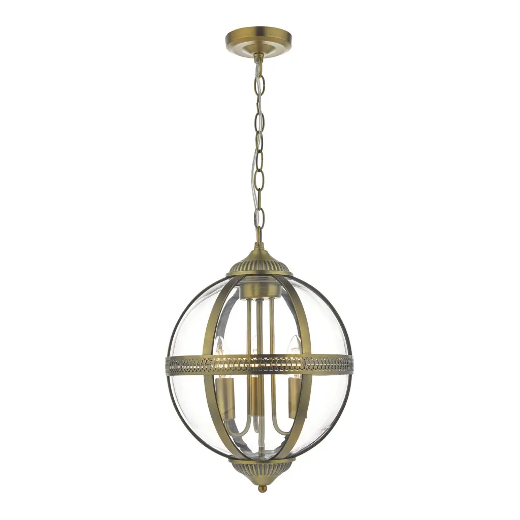 Vanessa 3lt Pendant Antique Brass & Clear
