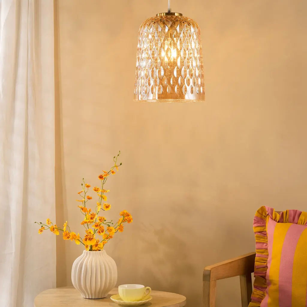 Varius Brass & Amber Glass Single Pendant