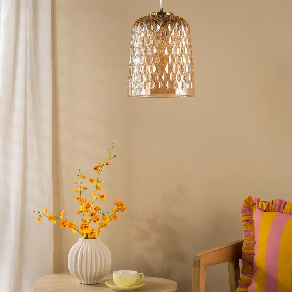 Varius Brass & Amber Glass Single Pendant