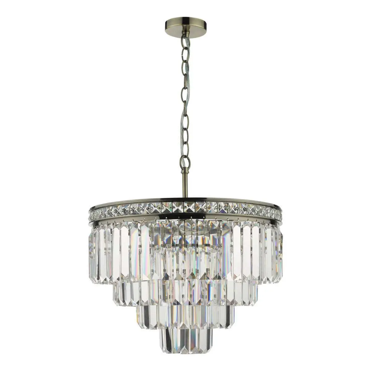 Vyana 4 Light 4 Tier Pendant in Antique Brass with Crystal Droppers