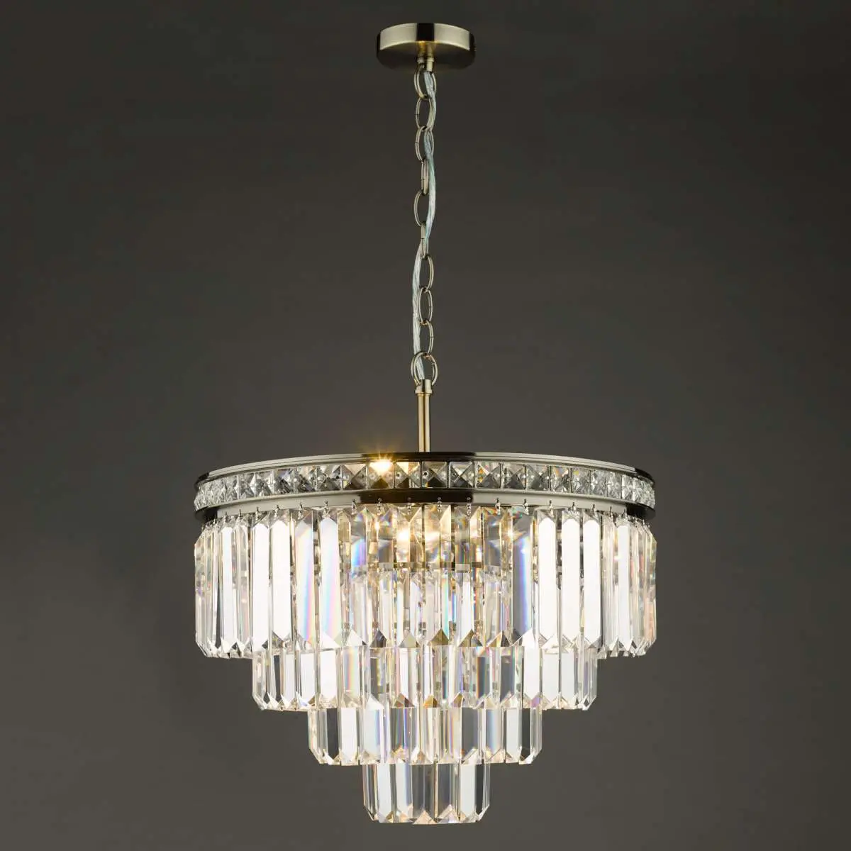 Vyana 4 Light 4 Tier Pendant in Antique Brass with Crystal Droppers