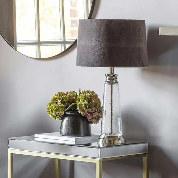Winslet Hammered Glass Table Lamp C/W Grey Shade