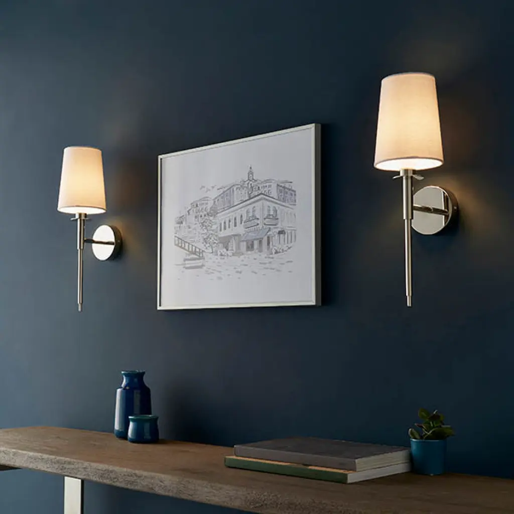 Roe Nickel Vintage Style Wall Light C/W White Shade