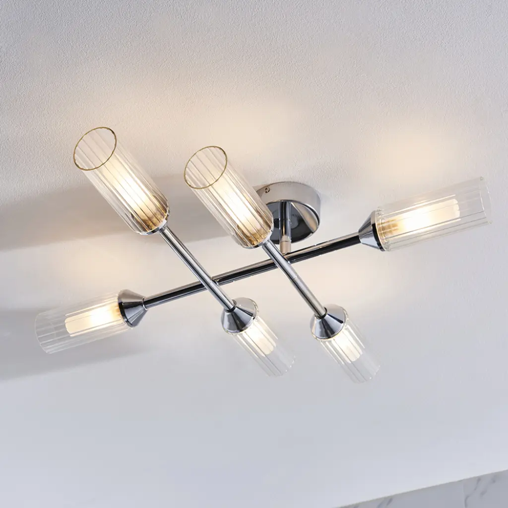 Modern 6 Light Semi Flush Light in Chrome
