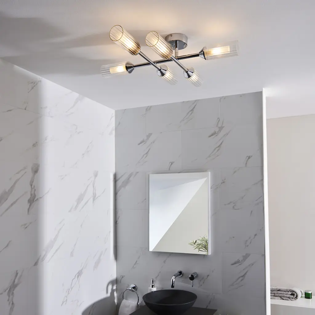 Modern 6 Light Semi Flush Light in Chrome