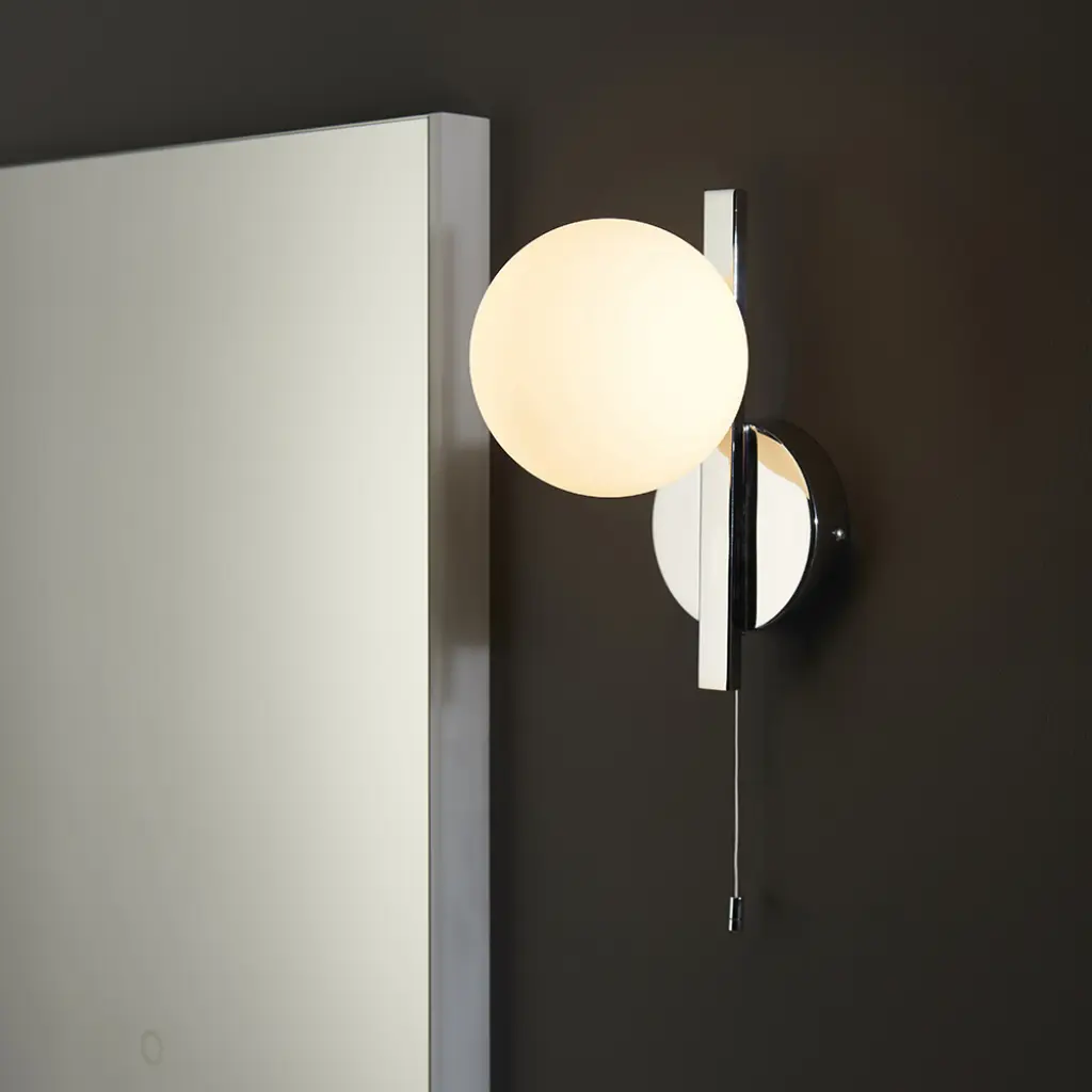 Stylish Right Angle Chrome Wall Light with Opal Shade