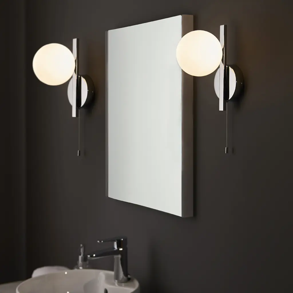 Stylish Right Angle Chrome Wall Light with Opal Shade