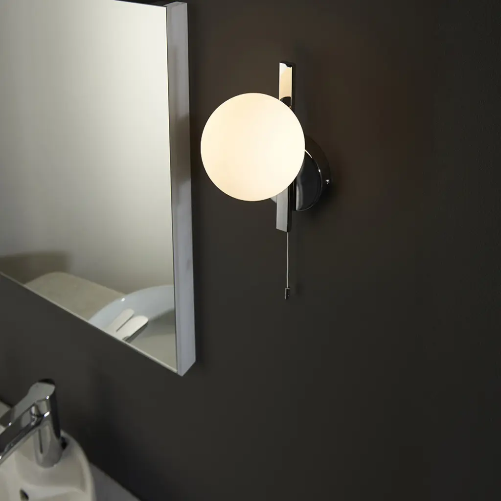 Stylish Right Angle Chrome Wall Light with Opal Shade