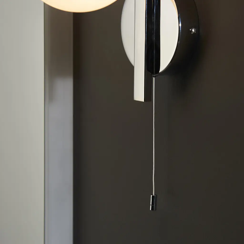Stylish Right Angle Chrome Wall Light with Opal Shade