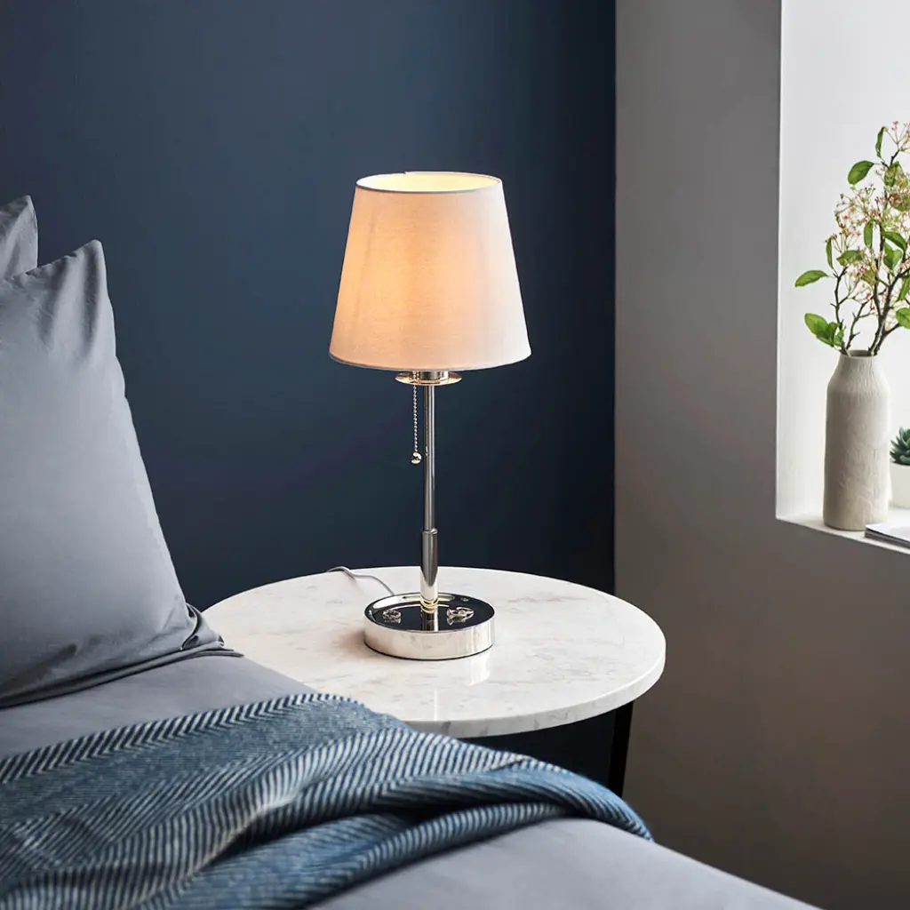 Roe Bright Nickel Table Lamp C/W Shade