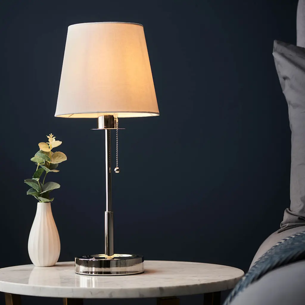 Roe Bright Nickel Table Lamp C/W Shade