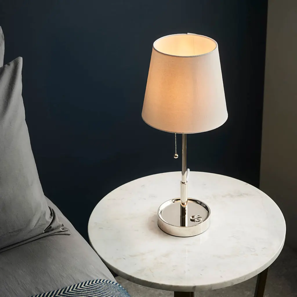Roe Bright Nickel Table Lamp C/W Shade