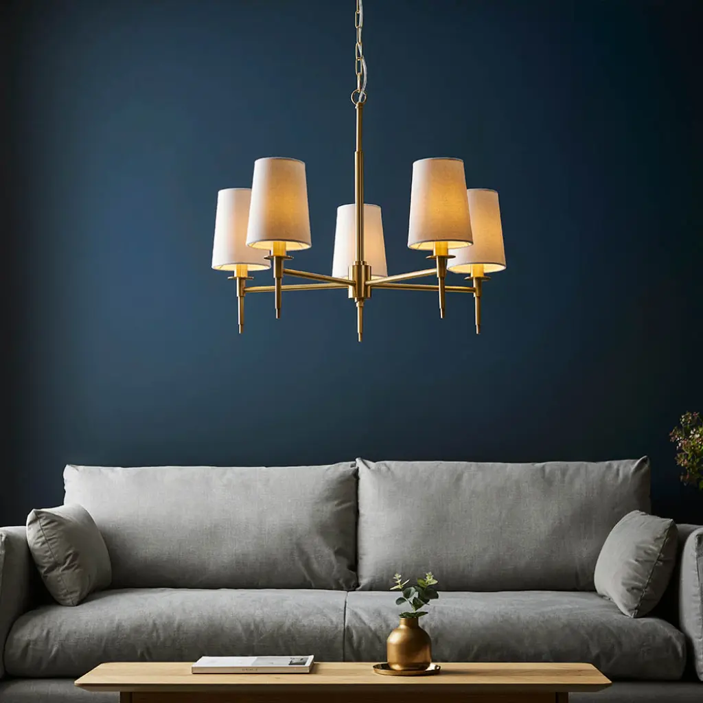 Roe Satin Brass 5 Light Fitting C/W Shades