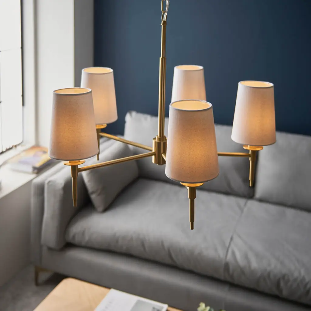 Roe Satin Brass 5 Light Fitting C/W Shades