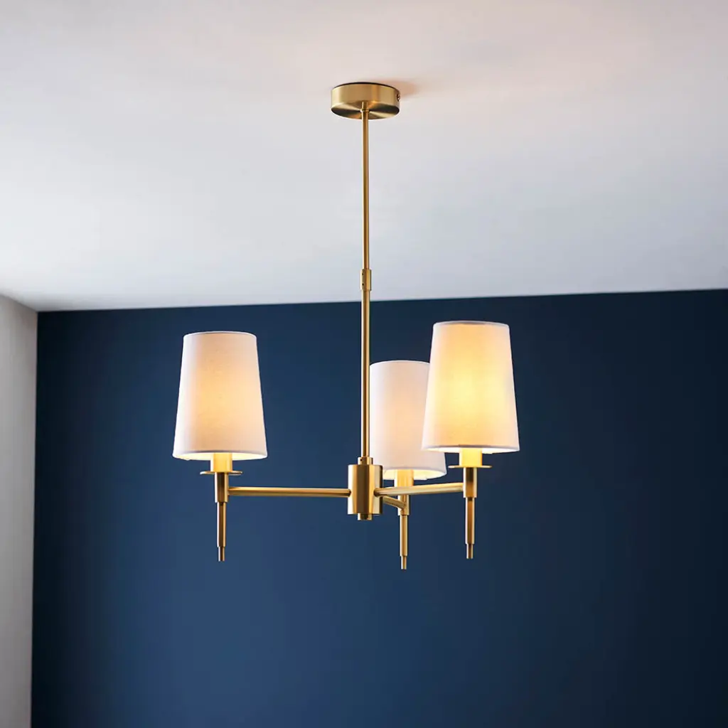 Roe Satin Brass 3 Light Fitting C/W Shades