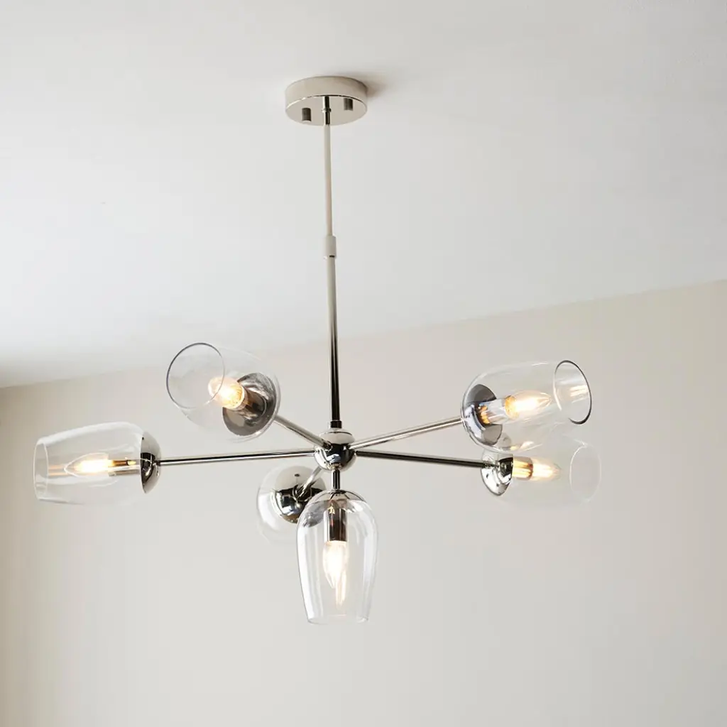 Pure 6 Light Bright Nickel Pendant with Adjustable Stem