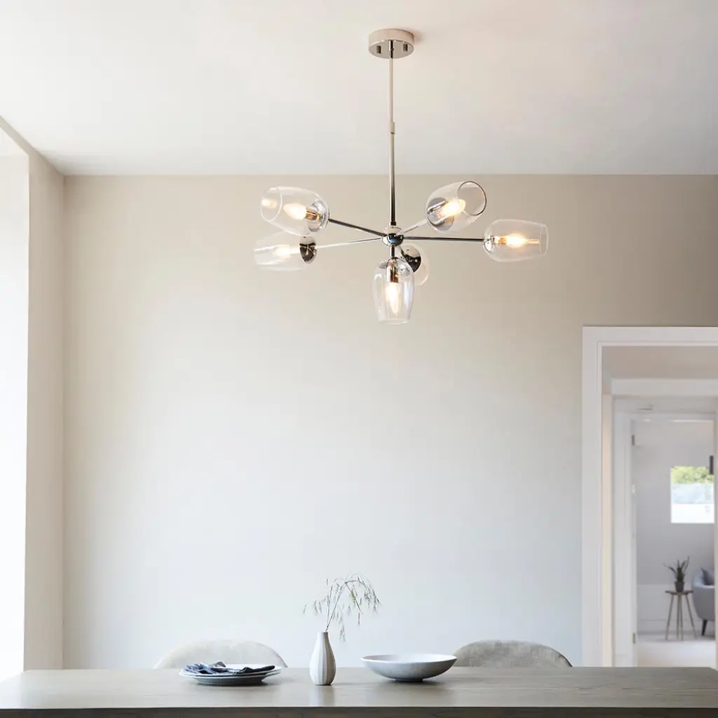 Pure 6 Light Bright Nickel Pendant with Adjustable Stem