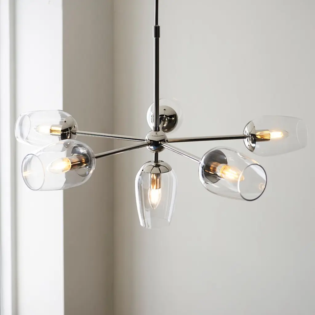 Pure 6 Light Bright Nickel Pendant with Adjustable Stem