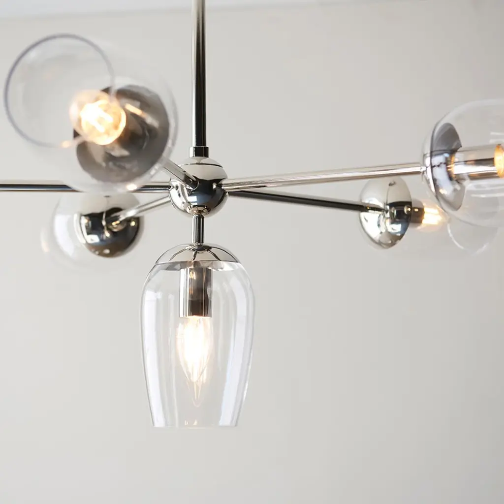 Pure 6 Light Bright Nickel Pendant with Adjustable Stem