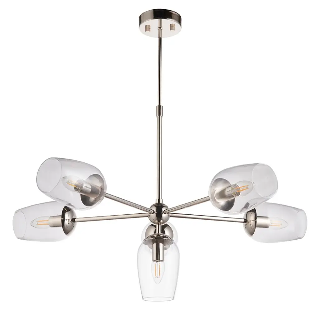 Pure 6 Light Bright Nickel Pendant with Adjustable Stem