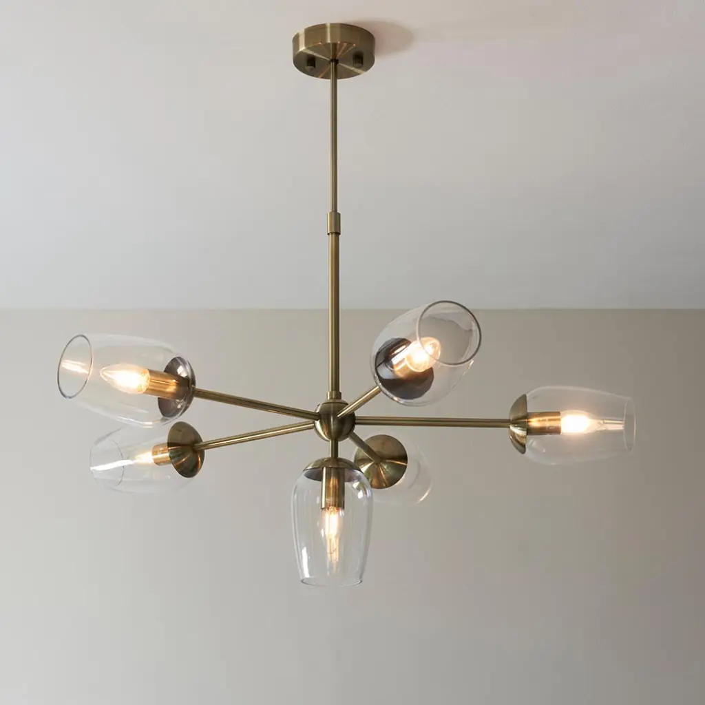 Pure 6 Light Antique Brass Pendant with Adjustable Stem