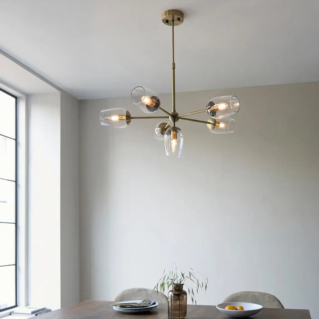 Pure 6 Light Antique Brass Pendant with Adjustable Stem