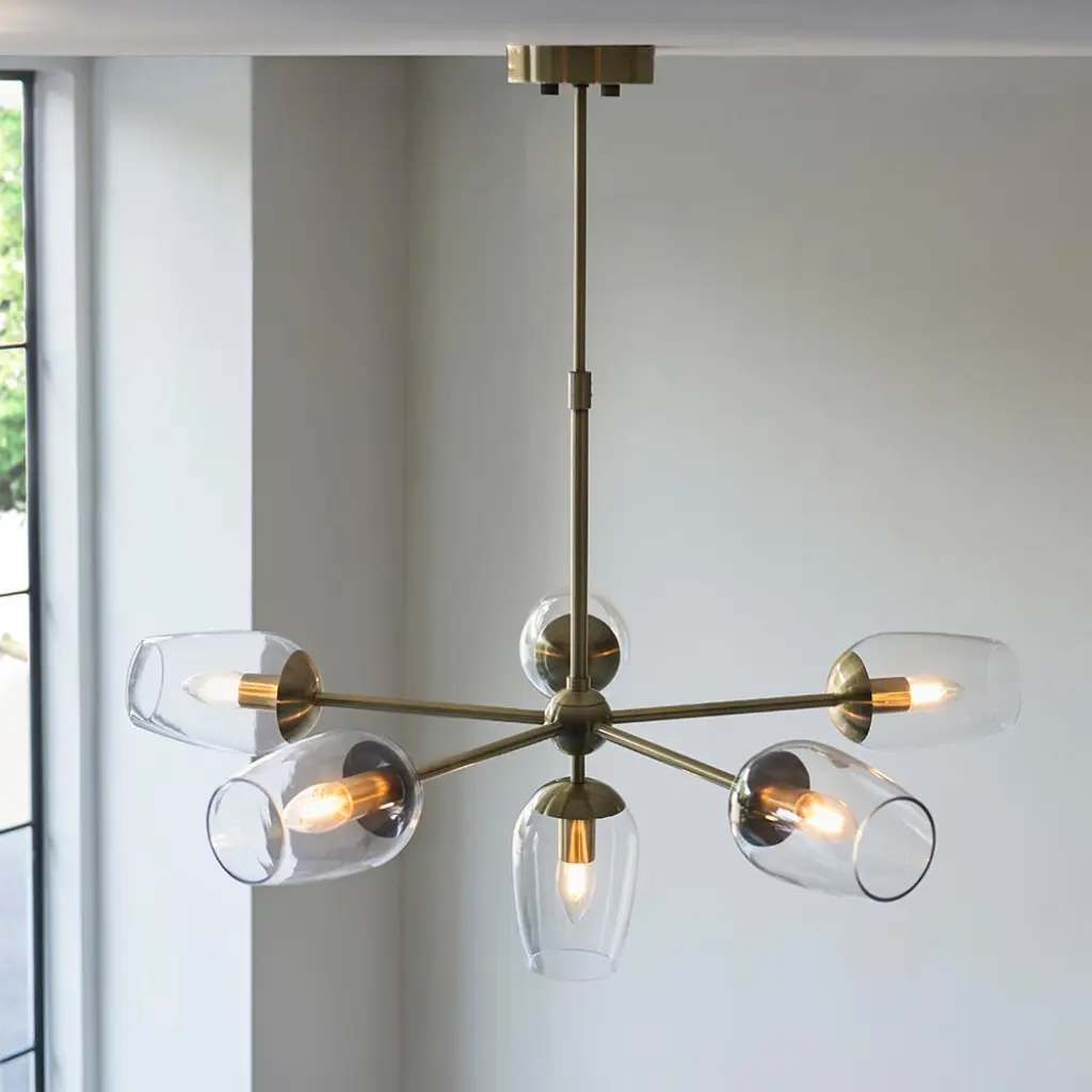 Pure 6 Light Antique Brass Pendant with Adjustable Stem