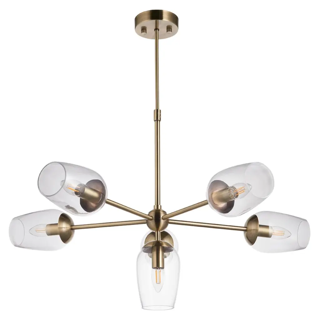 Pure 6 Light Antique Brass Pendant with Adjustable Stem