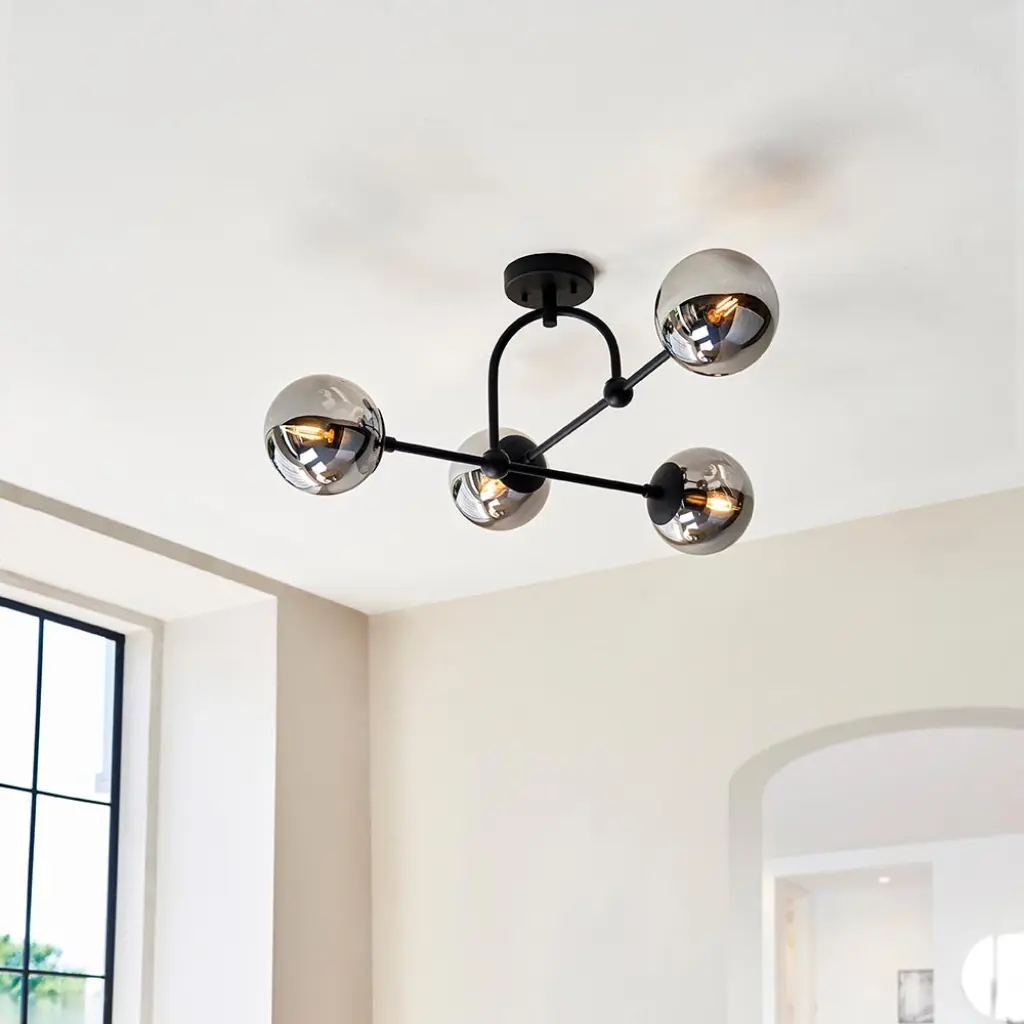 Erin 4 Light Black Semi Flush C/W Smoked Shades