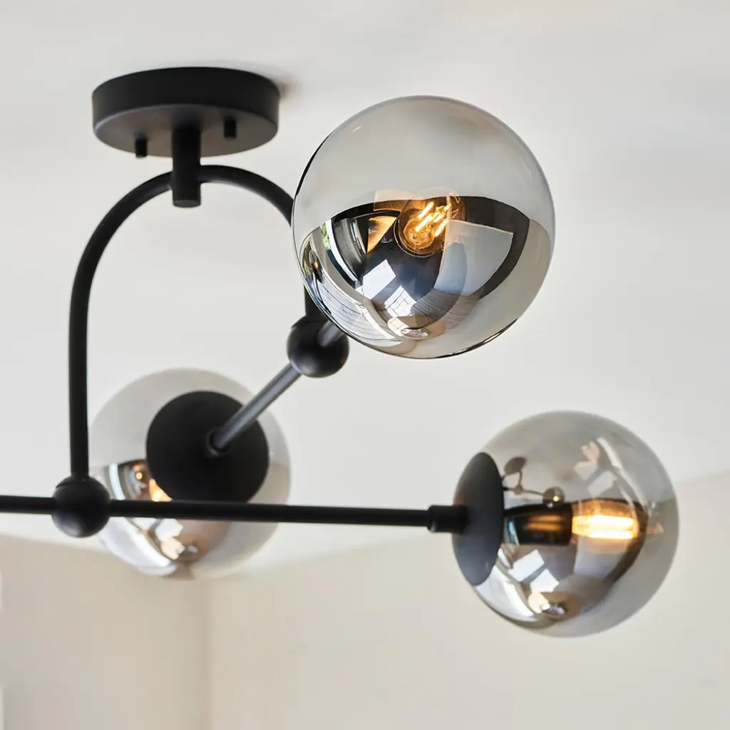 Erin 4 Light Black Semi Flush C/W Smoked Shades