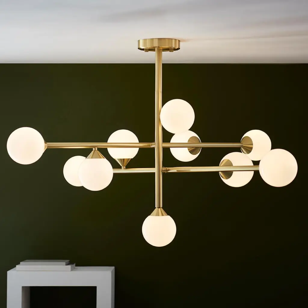 Eve 10 Light Satin Brass Pendant with White Shades