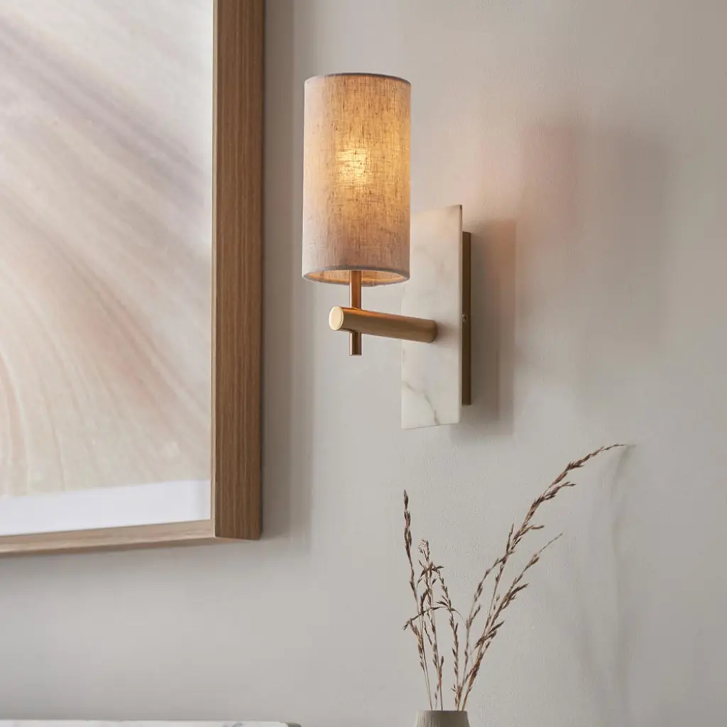 Ellie Brass & Marble Wall Light with Cylinder Shade