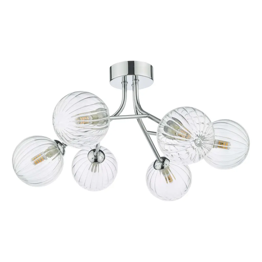 Yiska 6lt Semi-Flush Polished Chrome Ribbed Glass