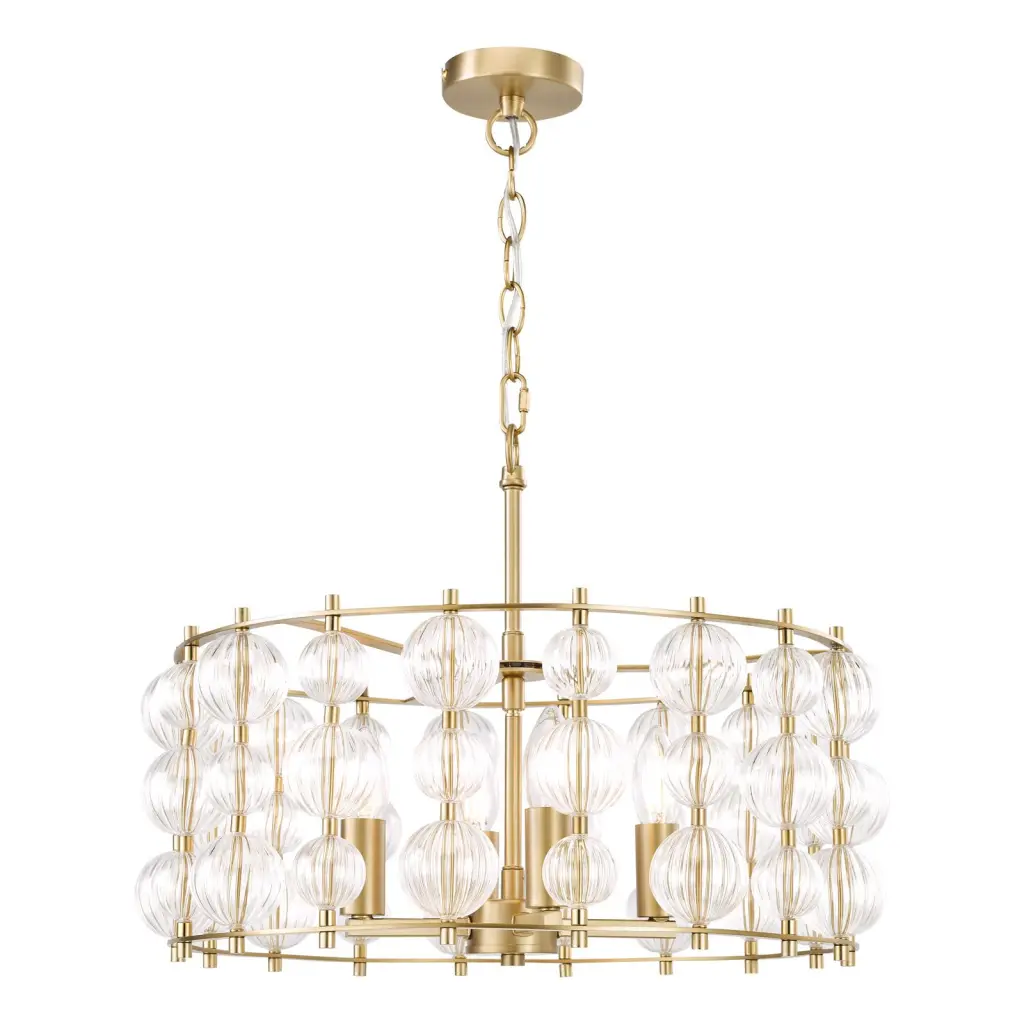 Yuridia 4 Light Satin Gold & Ribbed Glass Ceiling Pendant