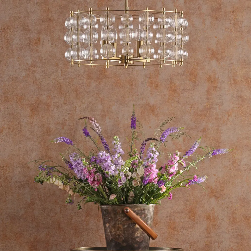 Yuridia 4 Light Satin Gold & Ribbed Glass Ceiling Pendant